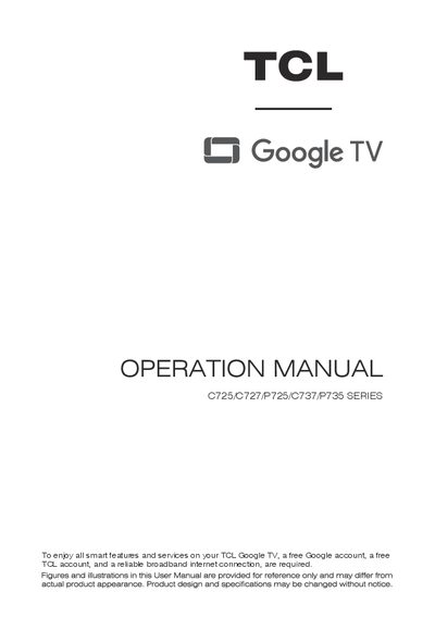 TCL Google TV C725/C727/P725/C737/P735 Series User Manual - cover page