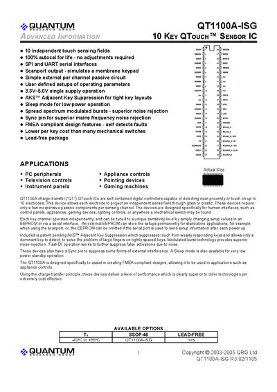 Quantum QT1100A-ISG Touch Sensor IC User Manual - cover page