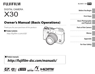Fujifilm X30 Digital Camera Owner's Manual - cover page