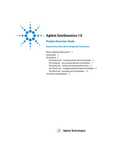 Agilent CytoGenomics 1.5 Product Overview Guide - cover page