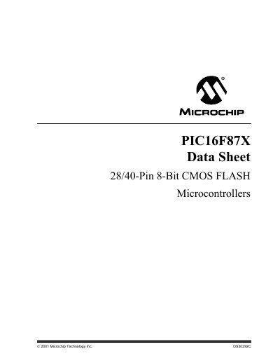 Microchip PIC16F87X Datasheet - cover page