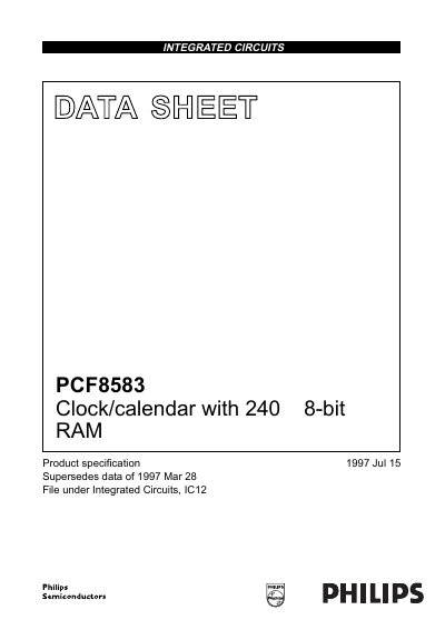 Philips PCF8583 Datasheet - cover page