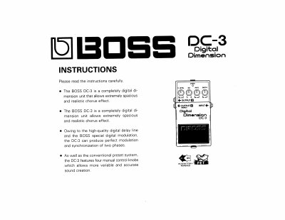 Roland DC-3 Digital Dimension Chorus Effect Manual - cover page