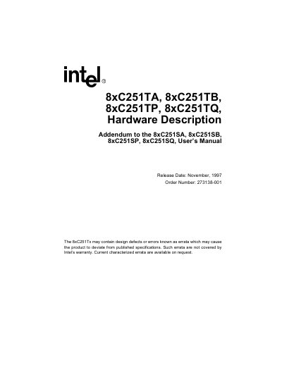 intel 8xC251TA 8xC251TB 8xC251TP 8xC251TQ Hardware Description - cover page