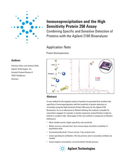 Agilent 2100 Bioanalyzer IP/HSP250 Application Note - cover page