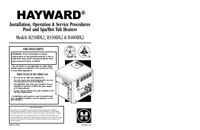 Hayward H250IDL2/H350IDL2/H400IDL2 Pool Heater Installation Operation Service Manual - cover page
