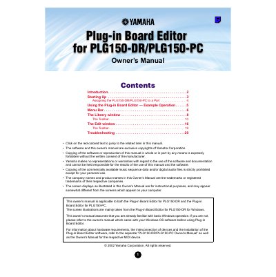 Yamaha PLG150-DR/PLG150-PC Plug-in Board Editor Owner's Manual - cover page