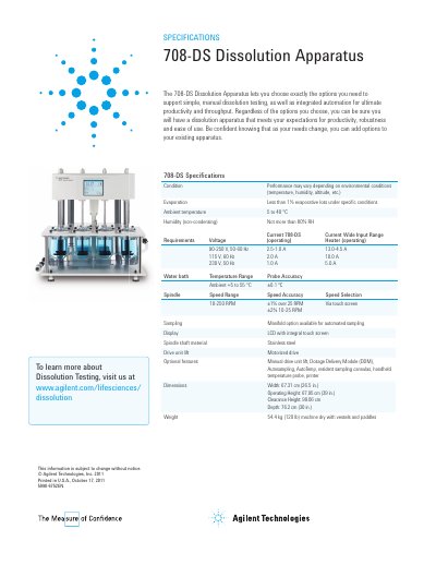 Agilent 708-DS Dissolution Apparatus Product Information - cover page
