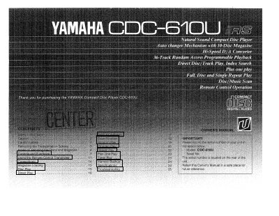 Yamaha CDC-610U Compact Disc Changer User Manual - cover page