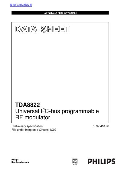 Philips TDA8822 Universal I2C-bus Programmable RF Modulator Datasheet - cover page
