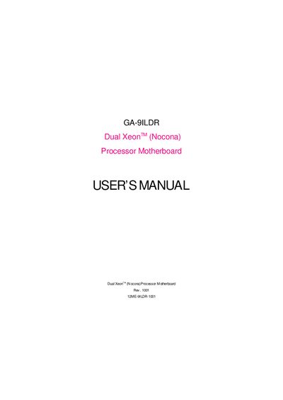 GA-9ILDR Motherboard User Manual - cover page