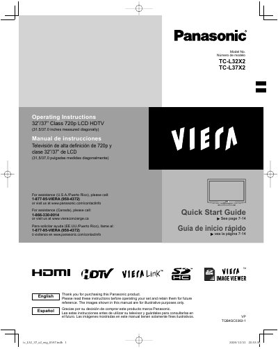 Panasonic TC-L32X2/TC-L37X2 LCD HDTV Quick Start Guide - cover page