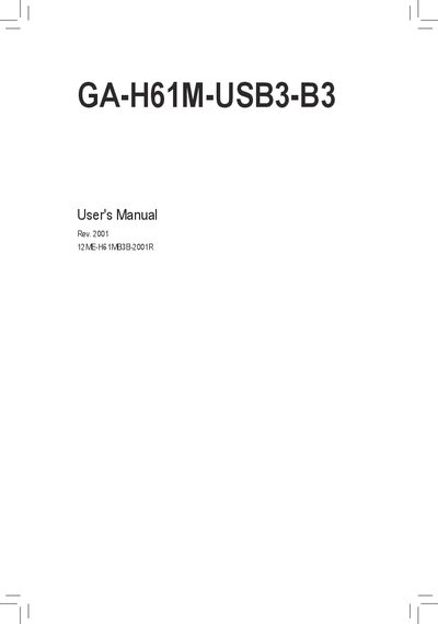 Gigabyte GA-H61M-USB3-B3 Motherboard User Manual - cover page