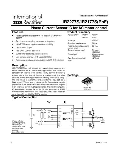 International Rectifier IR2277S/IR2177S(PbF) Phase Current Sensor IC Datasheet - cover page