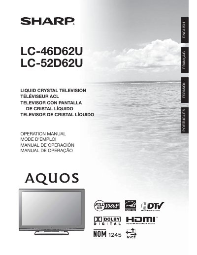Sharp LC-46D62U/LC-52D62U Television User Manual - cover page