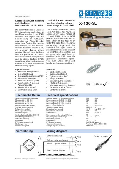 i-SENSORS X-130 Series Load Cell Product Data Sheet - cover page