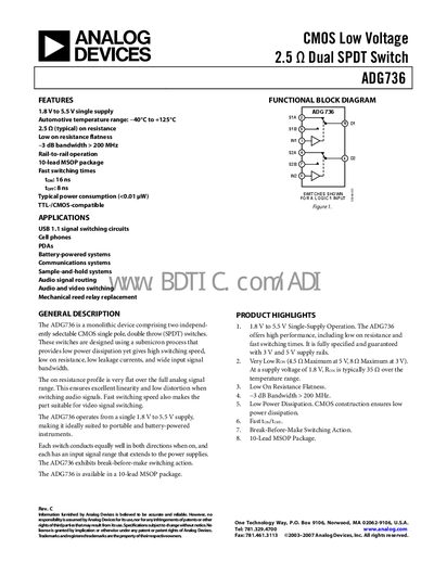 Analog Devices ADG736 Datasheet - cover page