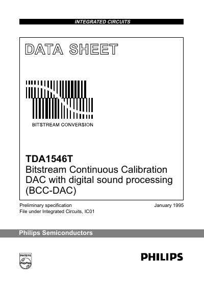 Philips TDA1546T Bitstream Continuous Calibration DAC Datasheet - cover page