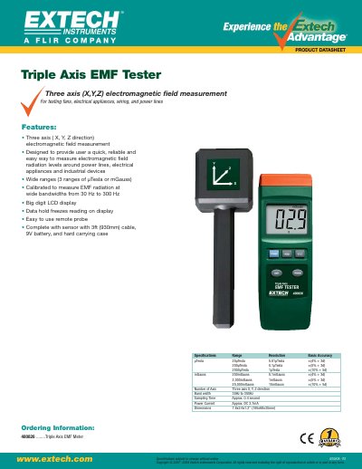 Extech 480826 Triple Axis EMF Tester Specifications - cover page