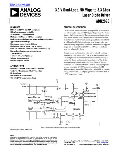 Analog Devices ADN2870 Laser Diode Driver Datasheet - cover page