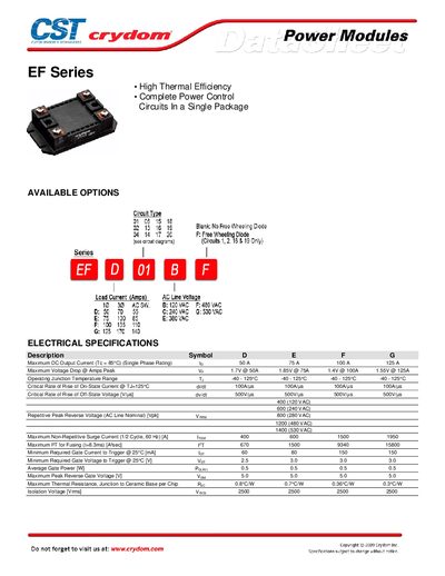 Crydom EF Series Datasheet - cover page