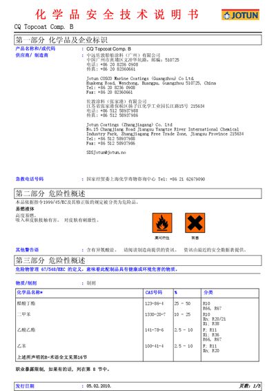 Jotun CQ Topcoat Comp. B Safety Data Sheet - cover page