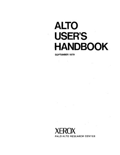 Xerox Alto User's Handbook - cover page