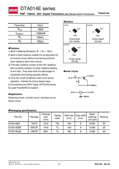 ROHM DTA014EM Datasheet - cover page