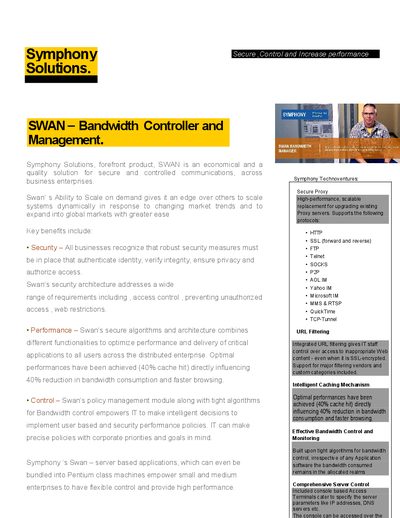 Symphony Solutions SWAN Bandwidth Controller Product Leaflet