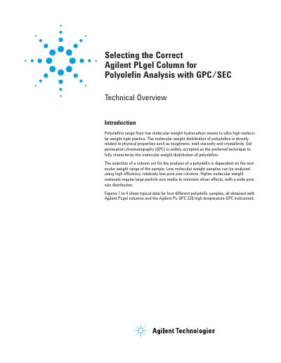 Agilent PLgel Column Selection Guide for Polyolefin Analysis - cover page