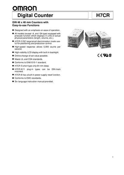 Omron H7CR Digital Counter User Manual - cover page