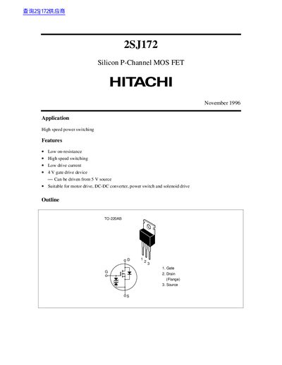 Hitachi 2SJ172 Silicon P-Channel MOS FET Datasheet - cover page