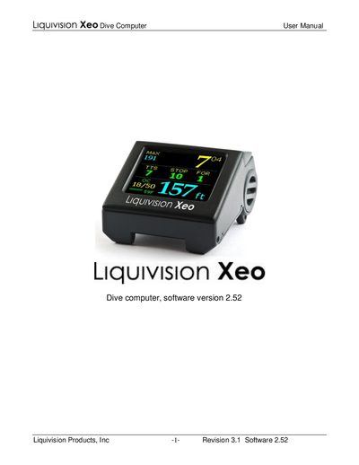 Liquivision xeo dive computer V 2.52 user manual - cover page