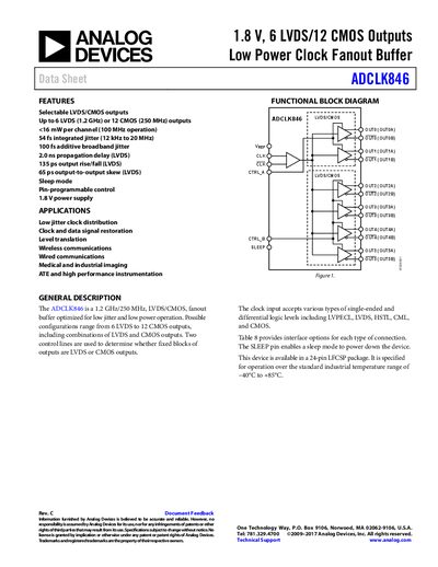 Analog Devices ADCLK846 Clock Fanout Buffer Data Sheet