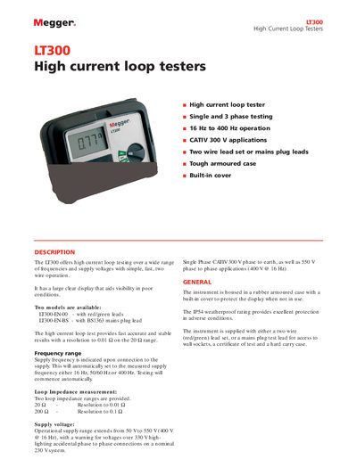 Megger LT300 High Current Loop Tester User Manual - cover page