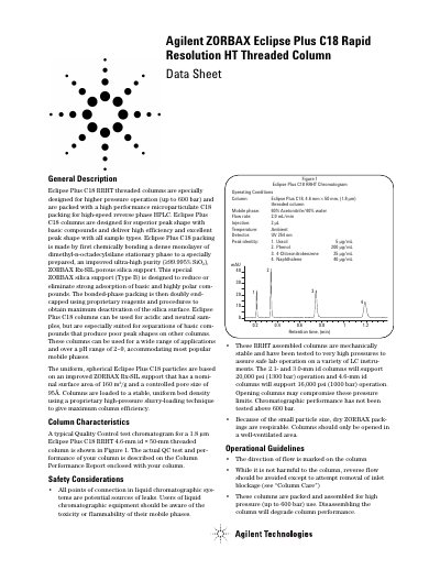 Agilent ZORBAX Eclipse Plus C18 RRHT Column Datasheet - cover page