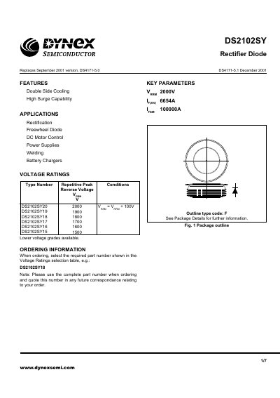 Dynex DS2102SY Rectifier Diode Datasheet - cover page