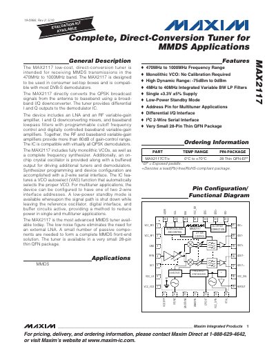 Maxim MAX2117 Direct-Conversion Tuner Datasheet - cover page