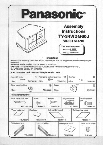 Panasonic TY-34WDM60J Video Stand Assembly Instructions - cover page