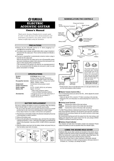 Yamaha SYSTEM-60 Electric Acoustic Guitar Owner's Manual - cover page