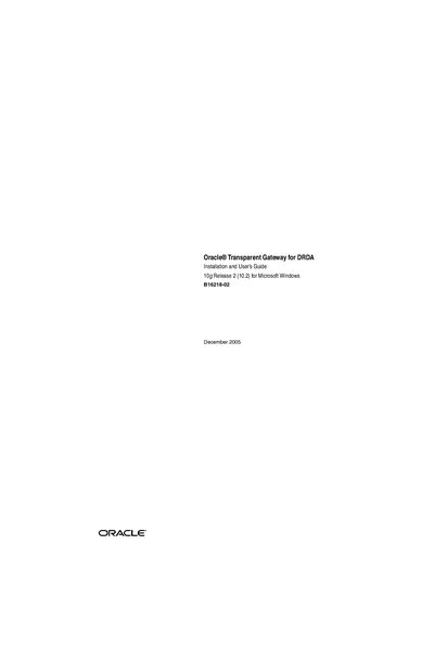Oracle Transparent Gateway for DRDA Installation and User Guide - cover page