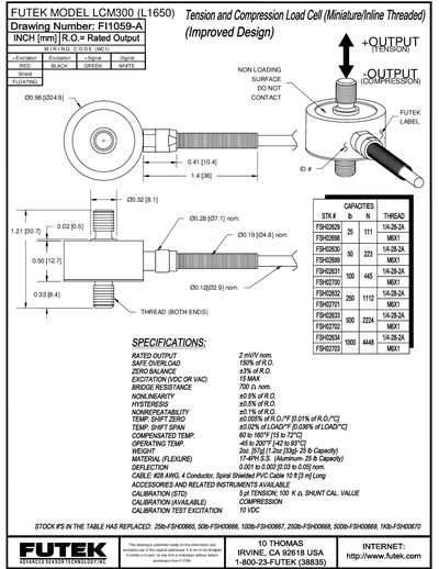 Futek LCM300 Tension and Compression Load Cell Data Sheet - cover page