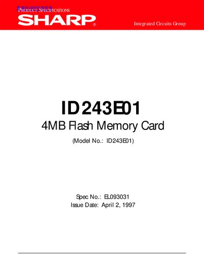 Sharp ID243E01 4MB Flash Memory Card Datasheet - cover page