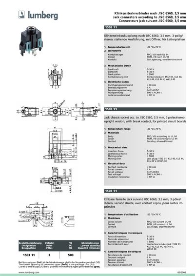 Lumberg JISC 6560 3.5 mm Jack Connector Datasheet - cover page
