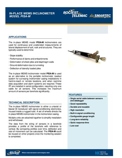 Roctest PISA-M In-Place MEMS Inclinometer Datasheet - cover page
