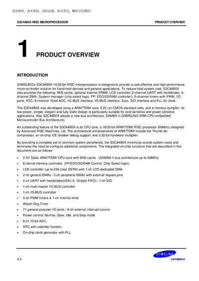 Samsung S3C44B0X RISC Microprocessor Manual - cover page