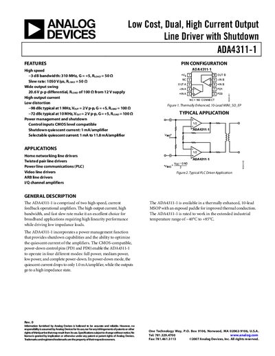Analog Devices ADA4311-1 Datasheet - cover page