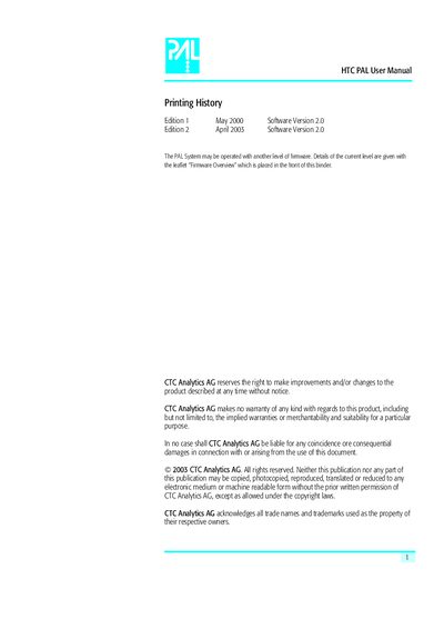 CTC Analytics PAL User Manual - cover page