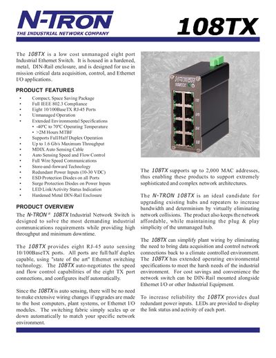 N-TRON 108TX Industrial Ethernet Switch Manual - cover page