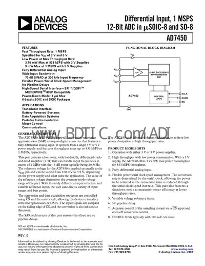 Analog Devices AD7450 Datasheet - cover page